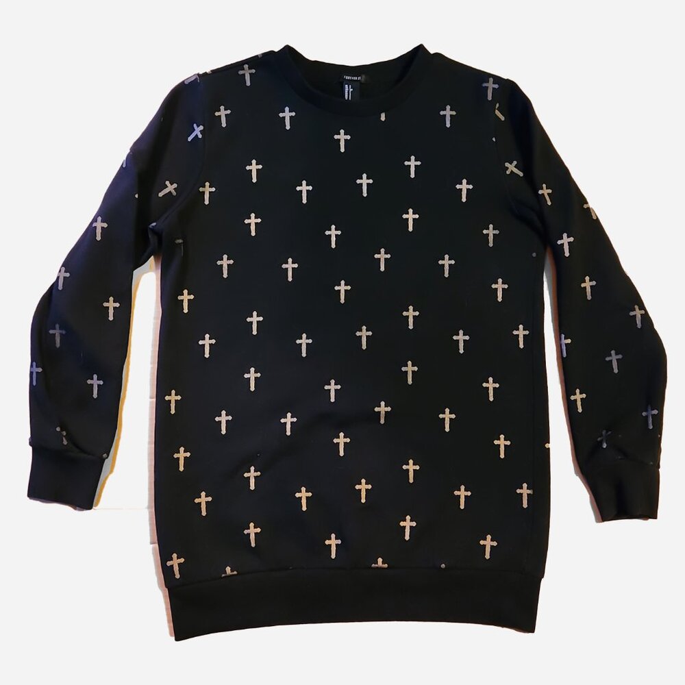 Black & Gold Cross Print Crewneck Sweatshirt – Unisex (S) Small